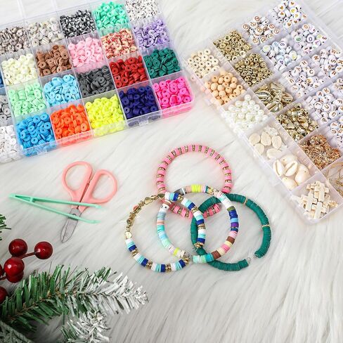 FEHCBIO Clay Beads Set Bracelet Making, 8452pcs Polymer Clay Beads Flat Heishi Friendship Bracelet kit,with Color Letter Smile Beads and Pearl for Jewelry Making DIY Creative Gift for girl and adult in Saudi Arabia