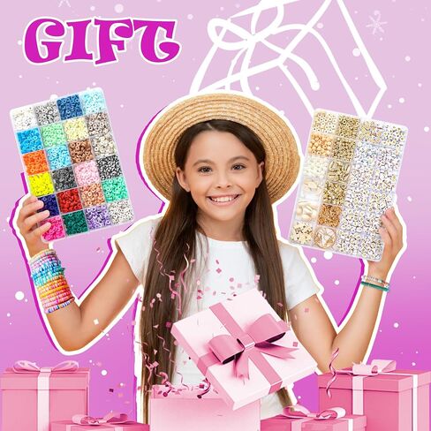 FEHCBIO Clay Beads Set Bracelet Making, 8452pcs Polymer Clay Beads Flat Heishi Friendship Bracelet kit,with Color Letter Smile Beads and Pearl for Jewelry Making DIY Creative Gift for girl and adult in Saudi Arabia