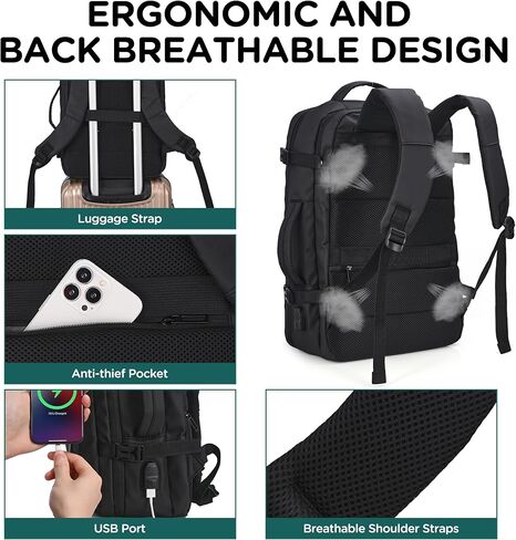17inch Laptop Backpack with Anti-Theft Pocket, Flight Approved Travel Backpack, Light Reflective Casual Daypack with USB Port, Waterproof Luggage Backpack for Men&Women in Saudi Arabia