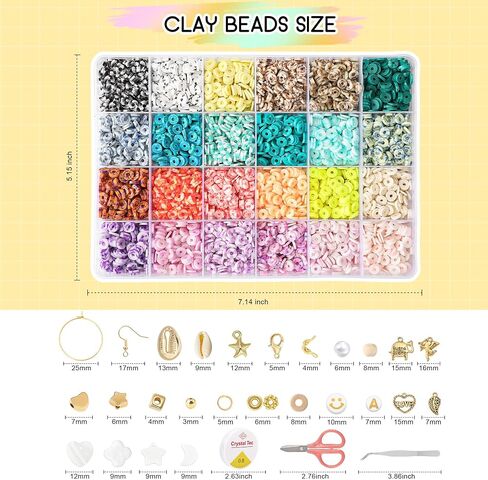 FEHCBIO Clay Beads Set Bracelet Making, 8452pcs Polymer Clay Beads Flat Heishi Friendship Bracelet kit,with Color Letter Smile Beads and Pearl for Jewelry Making DIY Creative Gift for girl and adult in Saudi Arabia