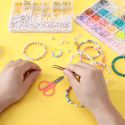 FEHCBIO Clay Beads Set Bracelet Making, 8452pcs Polymer Clay Beads Flat Heishi Friendship Bracelet kit,with Color Letter Smile Beads and Pearl for Jewelry Making DIY Creative Gift for girl and adult in Saudi Arabia