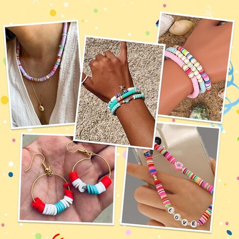 FEHCBIO Clay Beads Set Bracelet Making, 8452pcs Polymer Clay Beads Flat Heishi Friendship Bracelet kit,with Color Letter Smile Beads and Pearl for Jewelry Making DIY Creative Gift for girl and adult in Saudi Arabia