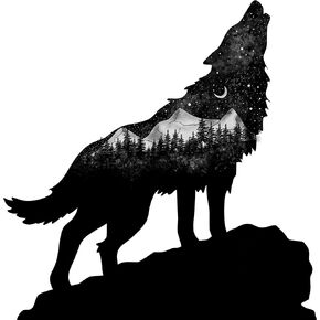 Wolf Sticker Art with Mountains Moon - Adventure Wilderness - Premium Vinyl 5.5 Inches