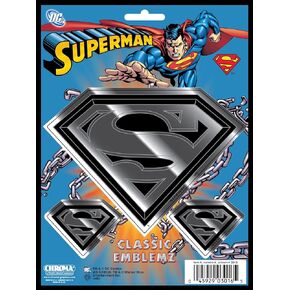 Chroma Graphics 3016 Classic Emblemz 3 Piece Superman Decal, Regular, Blue, Chrome, Red
