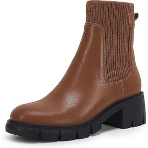 Coutgo Women’s Chelsea Platform Ankle Boots Elastic Slip On Chunky Block Heel Lug Sole Booties
