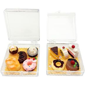 12Pieces Miniature Dollhouse Food Kit Cute 1:12 Mini Cakes Donuts Toast Dessert Kitchen Scene Accessories Micro Landscape Decoration with Acrylic Storage Box