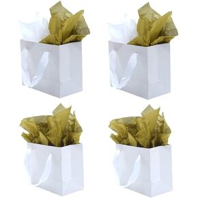 JUNESHE Small Gift Bags with Handles & Tissue Paper,12 Pack Mini White Gift Bags, Extra Small White Paper Bags, Tiny Gift Wrap for Birthday Party Favors, Baby Shower