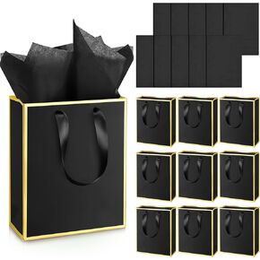 Yeaqee 10 Pack Metallic Paper Gift Bags with Handles Tissue Paper Thank You Favor Bags for Baby Shower Wedding Bridal Shower Groomsmen Him Her 5 Senses Gift(Green, Gold) in Kuwait