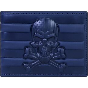 Men's Gift American Flag Skull Wallet for Men Bifold Genuine Leather Punisher Money Clip RFID Blocking Slim 6 Card Slots (Brown American Flag Skull Wallet)