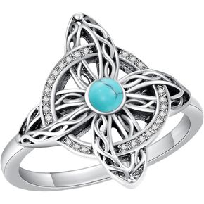 YAFEINI Witches Knot Ring Moonstone/Moss Agate/Black Onyx/Turquoise Sterling Silver Witch Knot Jewelry Mothers Day Gifts for Women