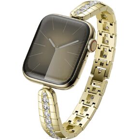 Zircon Gems Bling Strap Compatible for Apple Watch Bands Women, Premium Bronze Metal Watch Bands Compatible with iWatch Series 9 8 7 6 5 4 3 2 1 SE 38mm 40mm 41mm 42mm 44mm 45mm
