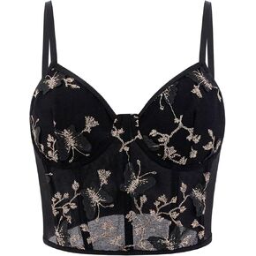 Testudineus Women Sexy Satin Push Up Bustier Butterfly Applique Corset Crop Top Tight Sleeveless Tube Top