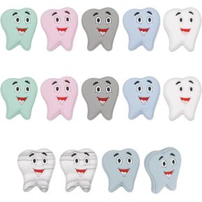 CHGCRAFT 14Pcs 7Colors Tooth Shape Silicone Beads Tooth Spacer Beads for DIY Necklaces Bracelet Keychain Making Handmade Crafts, Mixed Color