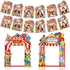 22 Pcs Carnival Photo Banner Picture Frame Carnival Circus Theme Party Cutouts Decorations with Picture Frame Cardstock Stand Photo Backdrop Props for Baby Boy Girl Birthday Carnival Game Party Supply