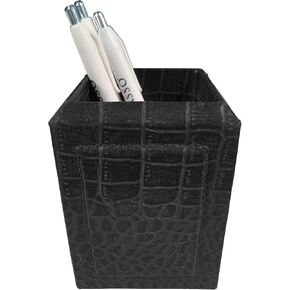 Dacasso Black Crocodile Embossed Leather Pencil Cup