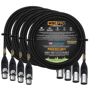 4 Units - 10 Foot - WBC-PRO-Quad Ultra-Silent Ultra-Flexible Balanced Star-Quad Cable with Amphenol Male & Female XLR Plugs & Black Tweed Jacket
