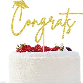Congrats Cake Topper, Congratulations Cake Topper, Class of 2024 Congrats Grad Decorations, 2024 High School/College Graduation Party Decorations Gold Glitter