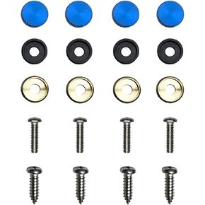 Set of 4 Blue Aluminum Screw On Type Caps with Stainless Steel Scerws Hardware for License Plate Frame Holder