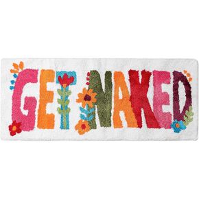 Get Naked Bath Mat Boho Runner 20x47 Long Bathroom Rugs Non Slip Absorbent Cute Funny Thick Shaggy Area Rug Floor Mats for Tub, Machine Washable (White)