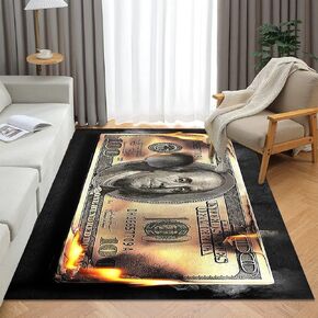 100 Dollar Bill Area Rug 4x6 Black and White living room Rugs Non Skid Modern Money Carpet for Bedroom Cash Art Cool Rugs Room Decorations Office Entryway Dining Room Washable Rug 47"x71"