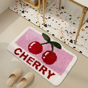 Cute Cherry Bath Mat,Non Slip Soft Fluffy and Absorbent Microfiber Washable Bathroom Rug,Funny Fruit Bathmats Bathroom Home Decor 19.7x31.5 Inch