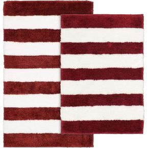 Garland Rug Beach Stripe Washable Bath Rug, 2-Piece Set, Basin Blue/White