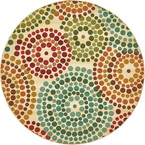Unique Loom Outdoor Modern Collection Area Rug - Spark (8' Round, Beige/ Burgundy)