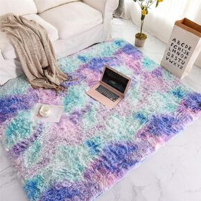 Holawakaka Shaggy Fluffy Faux Fur Area Rug for Bedroom Sofa Living Room Home Decor Multi-Color Rectangle Tie Dye Floor Mat Ultra-soft Plush Fuzzy Rugs Carpet (3x5 feet, blue purple)