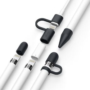 elago Pencil Protection Set Compatible with Apple Pencil 1st Generation, Cap Holder, Cap Replacement, Charging Cable Adapter Tether, Pencil Nib Cover, 4 Items Included [White]
