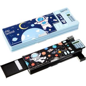 2 Pcs Pop up Multifunction Pencil Case with Calculator Sharpener Back to School Astronaut Pencil Box Cartoon Pen Box Organizer Gift Birthday Present for Kids Boys Girls in Saudi Arabia