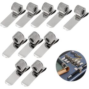 BTSKY Stainless Pen Holder Clip for Notebook and Clipboard with Spring 5 Top & 5 Side Fit Fits Almost All Pen Size, Use in Home Office Kitchen Car and Pocket 10 Pack (Silver)