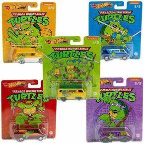 Hot Wheels 2022 Premium Pop Culture TMNT Teenage Mutant Turtles DLB45-946N Release Complete Set of 5 Diecast Vehicles Bundle