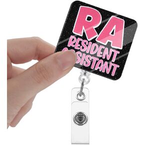 RA Resident Assistant Badge Reels Retractable Glitter with Clip, Funny Badge Holder for Resident Advisor Nurse, Resident Assistant Appreciation Gifts, Graduation Gift for Resident Assistant