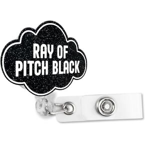 Ray of Pitch Black Cloud Funny Retractable Glitter Irregular Badge Reel with Alligator Clip, Snarky Black Cloud Badge Clip Gift for Doctor Nurse MD RN Medical Social Worker Student