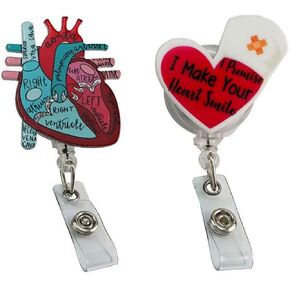 2PC Nurse Badge Reel - Coffee Scrubs and Rubber Gloves Badge Reel, Pink Badge Holder Retractable Clip, Cute Funny Holders, Name Clips Supplies for Medical Assistant CNA Nursing RN Student Teacher