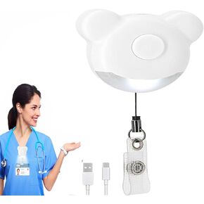 2Pack Nurse Badge Reel Light,Rechargeable Nurse Light Clip On Flashlight.Nurse Reading Light.Badge Reel Holder Retractable with ID