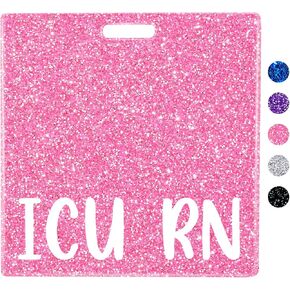 Plifal ICU RN Badge Buddy Card Holder Nurse Nursing Accessories Intensive Care Unit Registered Nurse Glitter Blue Horizontal ID Name Identification Tags Nurse Work
