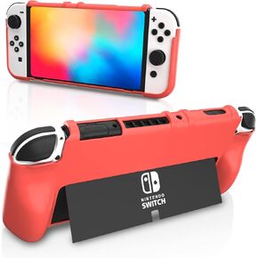 Switch OLED Case Red, Flexible and Comfortable Switch OLED Protective Cover Case, Switch OLED Dockable Case