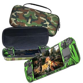 General Fantasy Steam Deck Accessories, Steam Deck Hard Shell Carrying Case and Steam Deck Soft Silicone Protective Case - Camouflage Green
