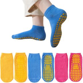 Non Slip Socks for Kids, 3 Pairs Colored Trampoline Sock Dispensing Socks, Children Toddler Anti-Skid Floor Socks Slipper Socks Ankle Grip Socks for 5-10 Years Boys and Girls