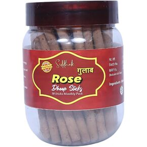 Organic Rose Incense Dhoop Stickes | 50 Dhoop Cones | 3.5 Inch Size | Rose Fragrance | Rose Dhoop Batti | Aromatherapy Meditation incense Stick