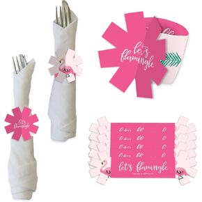 Big Dot of Happiness Pink Flamingo - Party Like a Pineapple - Tropical Summer Party Paper Napkin Holder - Napkin Rings - Set of 24