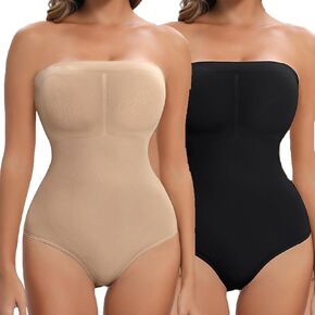 2 Piece Removable Strap Bodysuit for Women Tummy Control Shapewear Seamless Body Shaper Removable Straps