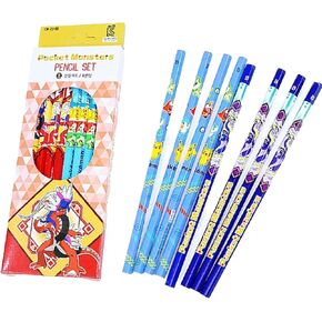[8-in-1] Poke-mon Pencils Pika Monster W B Lead Wooden Pencil Set 1 pack (new version) - Poke-mon School Supplies Party Favor for Kids