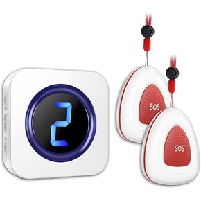 Wireless Caregiver Pager Nurse Alert System with IP55 Waterproof SOS Call Button for Home/Elderly/Patient Attention Pager(2 Waterproof Button+1 Receiver)