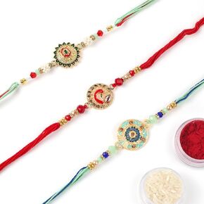 Set of 3 Assorted Design fancy Rakhi Thread. Raksha bandhan Present for Your Brother Rakhi for Brother, Rakhi Bracelet, Raksha Bandhan Rakhi, Raksha Bandhan Festival (Thread Multi Colour)