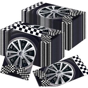100Pcs Tire Paper Napkins Race Car Guest Paper Napkins Tire Guest Car Disposable Hand Towels for Bathroom Weddings Baby Birthday Dinner Cocktail (7.9 x 4.3 Inch)