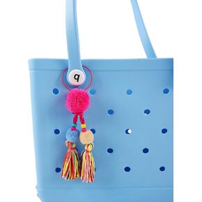 Tassel and Pom Poms Charm for Bogg Bag and Simply Southern Totes,Colorful Tassel and Pom Poms with Metal Clasp for Rubber Beach Tote Bag