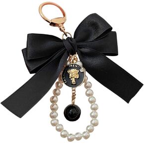 Bow Keychain Large Bow Pendant Keychain Bowknot Pearl Key Ring Ribbon Bow Keyring Beaded Charm Keychain