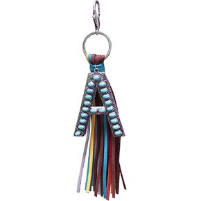 Western Initial Letter A-Z Key Chain, Handbags Charm with Leather Tassel and Easy Snap Hook